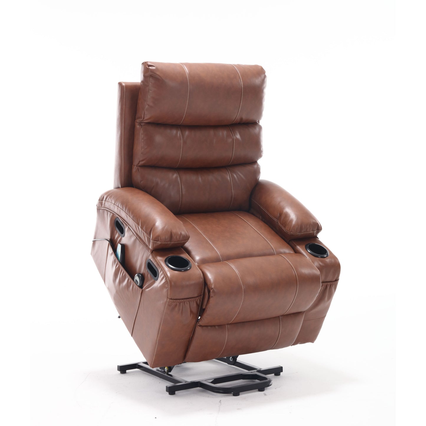 21"seat width,large size Electric Power Lift Recliner Chair Sofa for Elderly, 8 point vibration Massage and lumber heat, Remote Control, Side Pockets and Cup Holders, cozy fabric, overstuffed arm pvc
