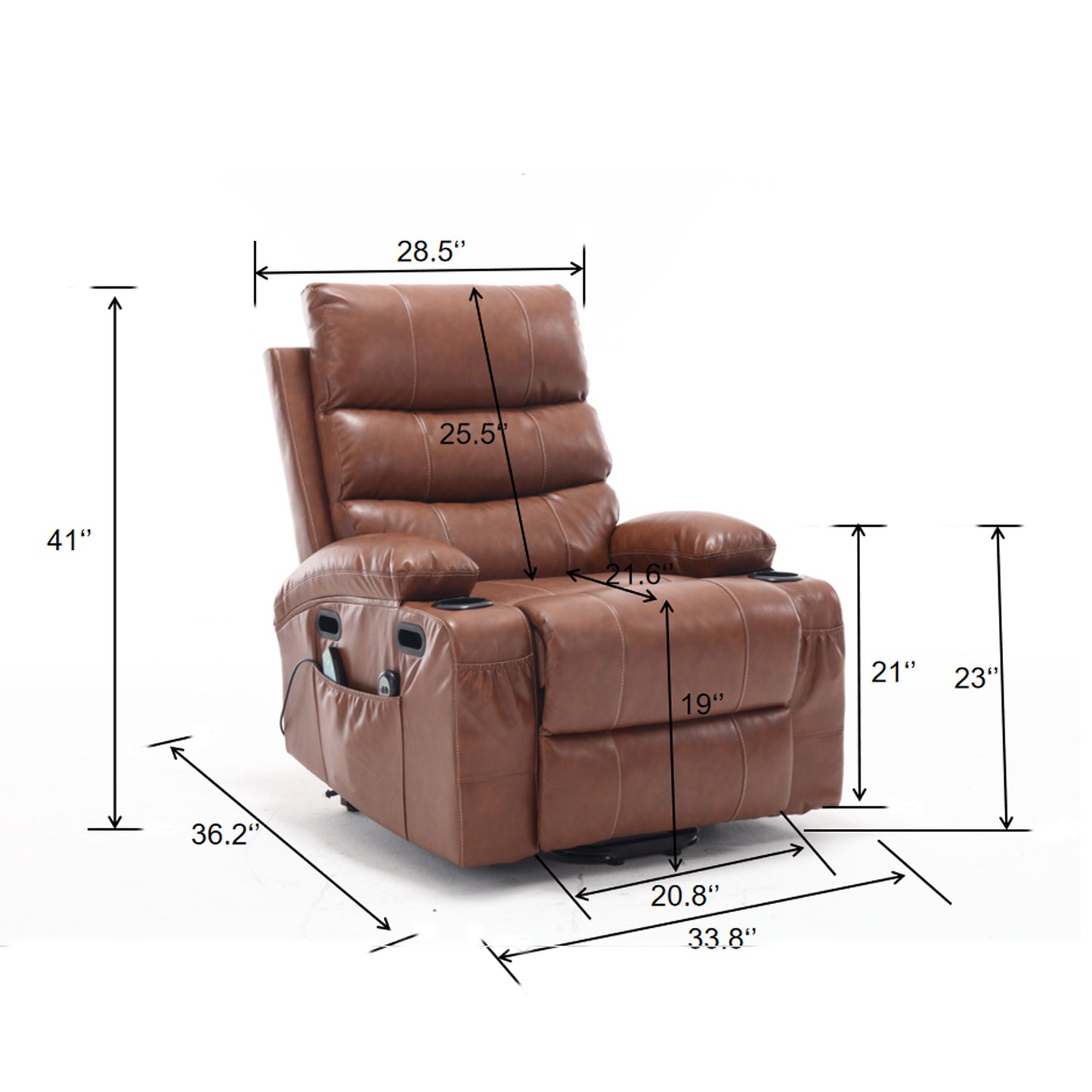 21"seat width,large size Electric Power Lift Recliner Chair Sofa for Elderly, 8 point vibration Massage and lumber heat, Remote Control, Side Pockets and Cup Holders, cozy fabric, overstuffed arm pvc