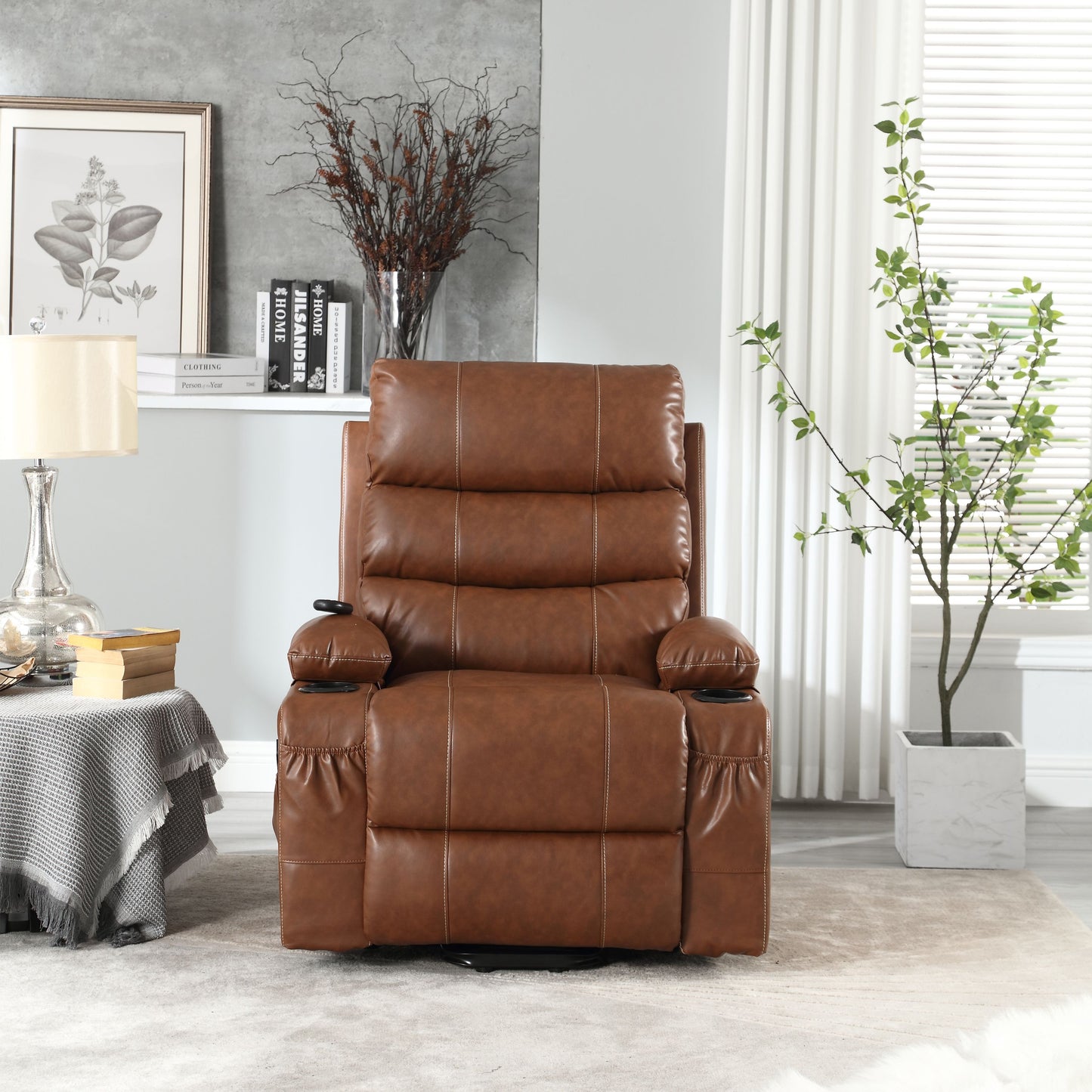21"seat width,large size Electric Power Lift Recliner Chair Sofa for Elderly, 8 point vibration Massage and lumber heat, Remote Control, Side Pockets and Cup Holders, cozy fabric, overstuffed arm pvc