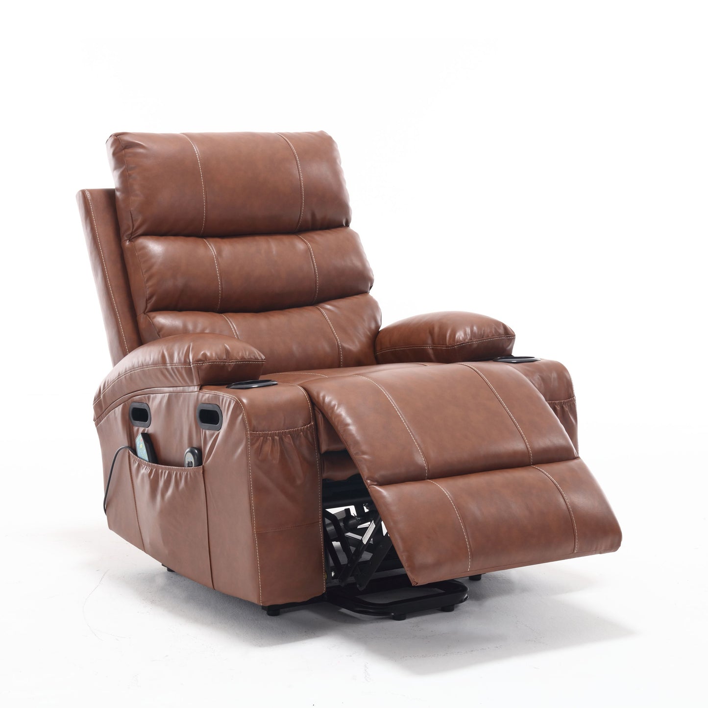 21"seat width,large size Electric Power Lift Recliner Chair Sofa for Elderly, 8 point vibration Massage and lumber heat, Remote Control, Side Pockets and Cup Holders, cozy fabric, overstuffed arm pvc