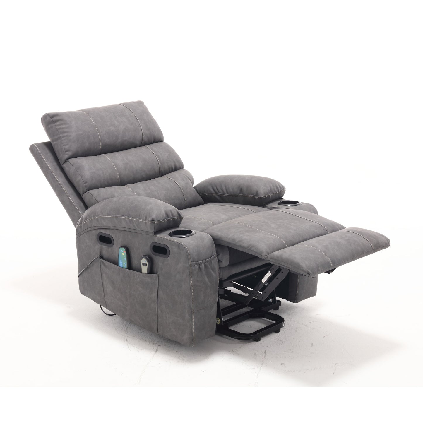 21"seat width,large size Electric Power Lift Recliner Chair Sofa for Elderly, 8 point vibration Massage and lumber heat, Remote Control, Side Pockets and Cup Holders, cozy fabric, overstuffed arm pvc