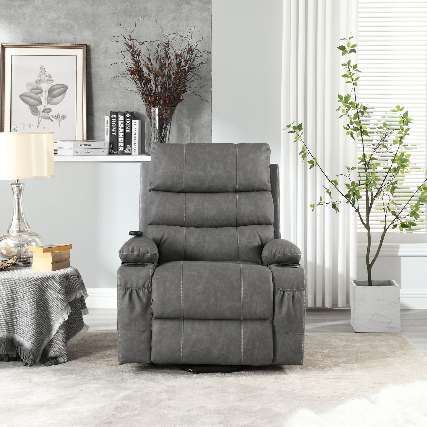 21"seat width,large size Electric Power Lift Recliner Chair Sofa for Elderly, 8 point vibration Massage and lumber heat, Remote Control, Side Pockets and Cup Holders, cozy fabric, overstuffed arm pvc