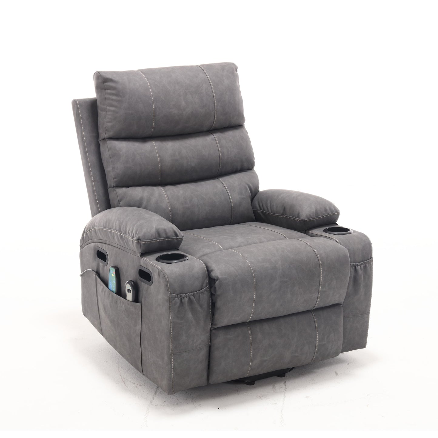 21"seat width,large size Electric Power Lift Recliner Chair Sofa for Elderly, 8 point vibration Massage and lumber heat, Remote Control, Side Pockets and Cup Holders, cozy fabric, overstuffed arm pvc