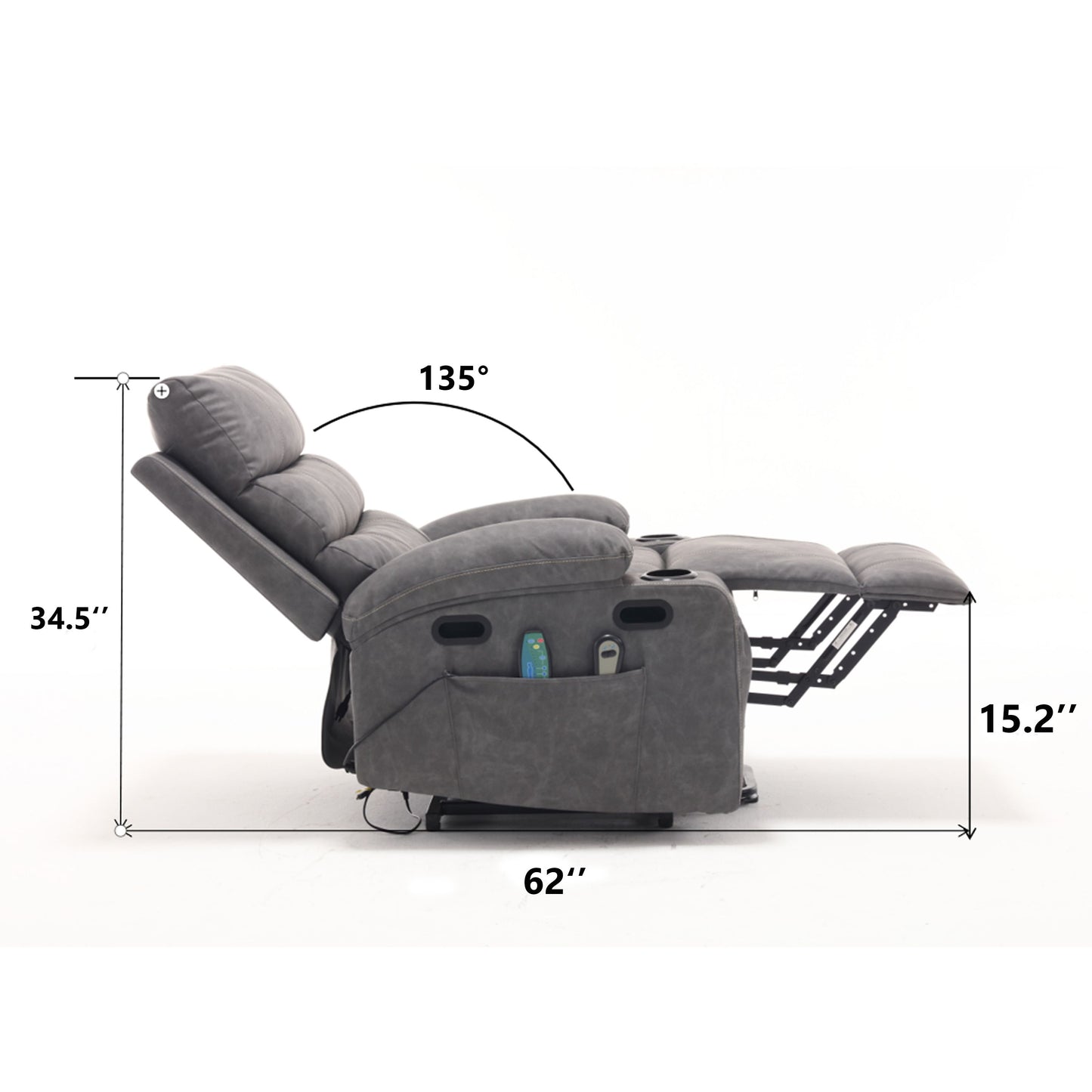 21"seat width,large size Electric Power Lift Recliner Chair Sofa for Elderly, 8 point vibration Massage and lumber heat, Remote Control, Side Pockets and Cup Holders, cozy fabric, overstuffed arm pvc