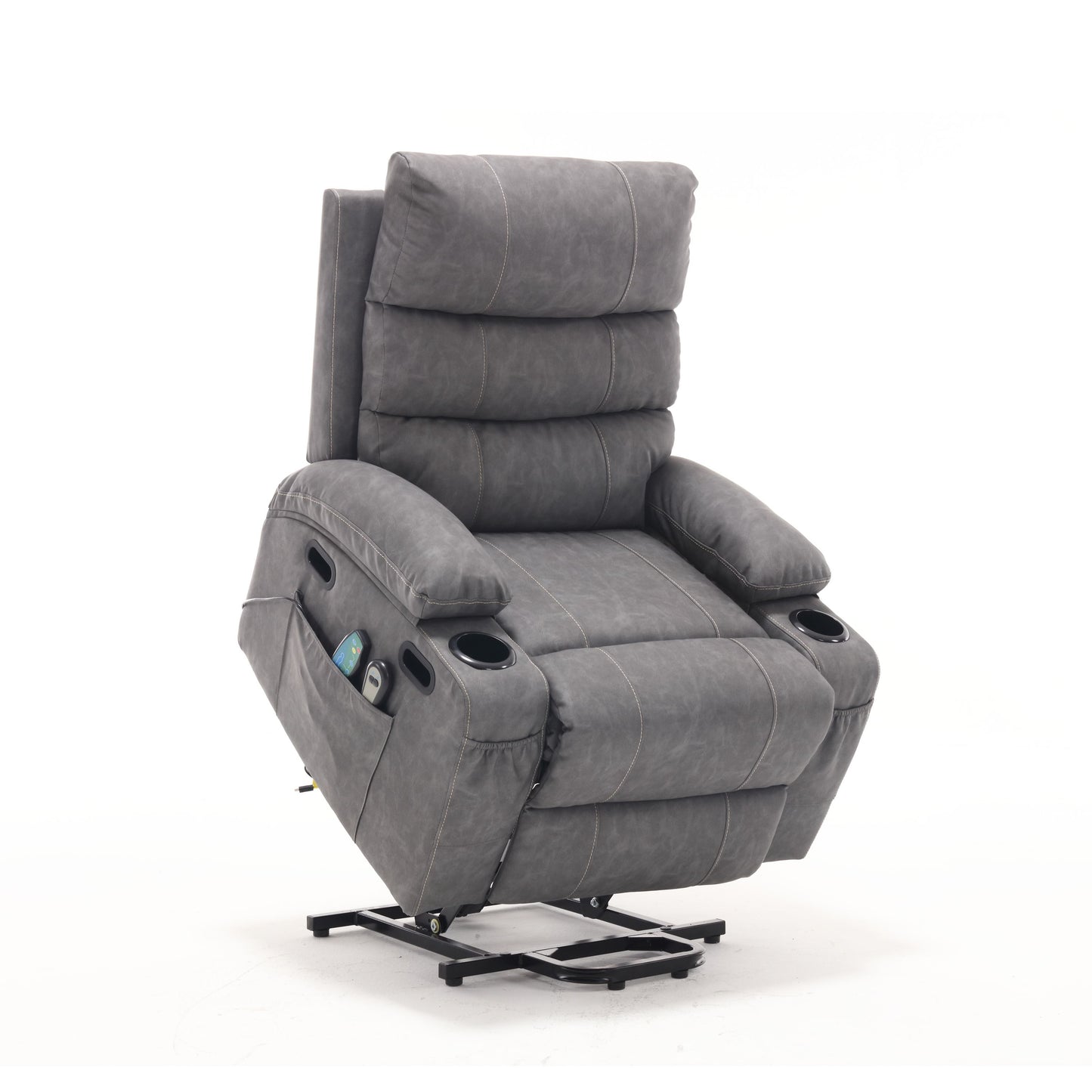 21"seat width,large size Electric Power Lift Recliner Chair Sofa for Elderly, 8 point vibration Massage and lumber heat, Remote Control, Side Pockets and Cup Holders, cozy fabric, overstuffed arm pvc