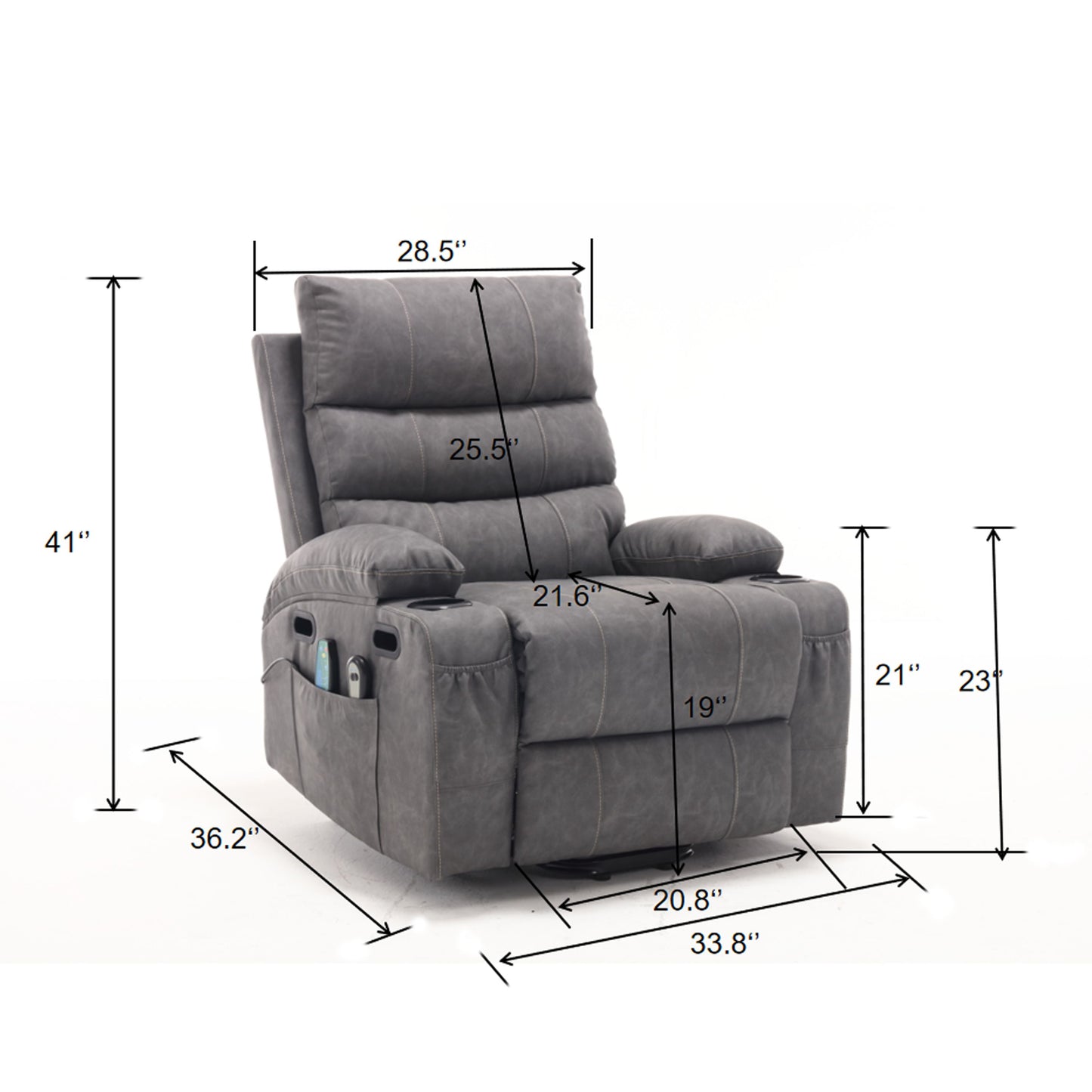 21"seat width,large size Electric Power Lift Recliner Chair Sofa for Elderly, 8 point vibration Massage and lumber heat, Remote Control, Side Pockets and Cup Holders, cozy fabric, overstuffed arm pvc