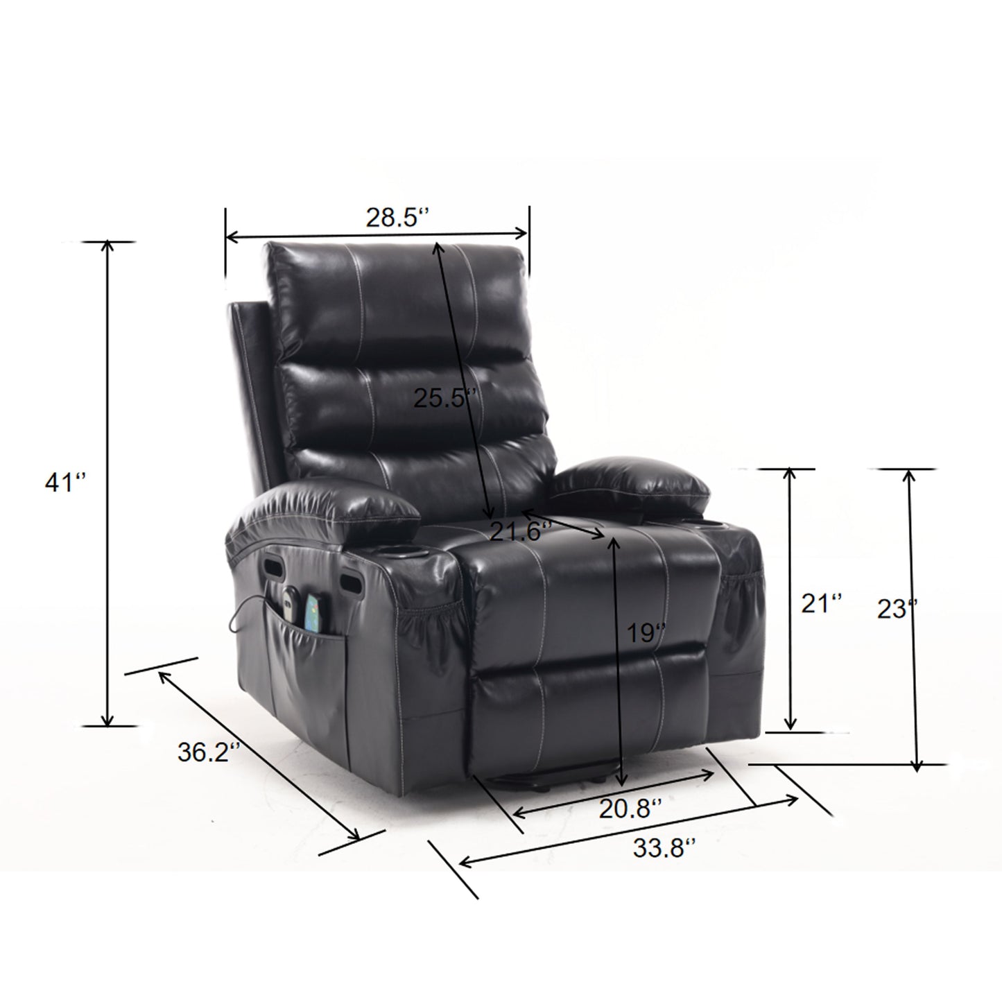 21"seat width,large size Electric Power Lift Recliner Chair Sofa for Elderly, 8 point vibration Massage and lumber heat, Remote Control, Side Pockets and Cup Holders, cozy fabric, overstuffed arm pvc