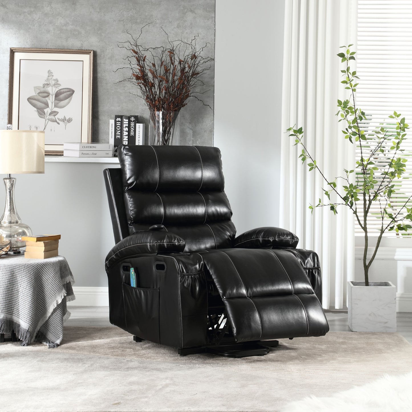 21"seat width,large size Electric Power Lift Recliner Chair Sofa for Elderly, 8 point vibration Massage and lumber heat, Remote Control, Side Pockets and Cup Holders, cozy fabric, overstuffed arm pvc