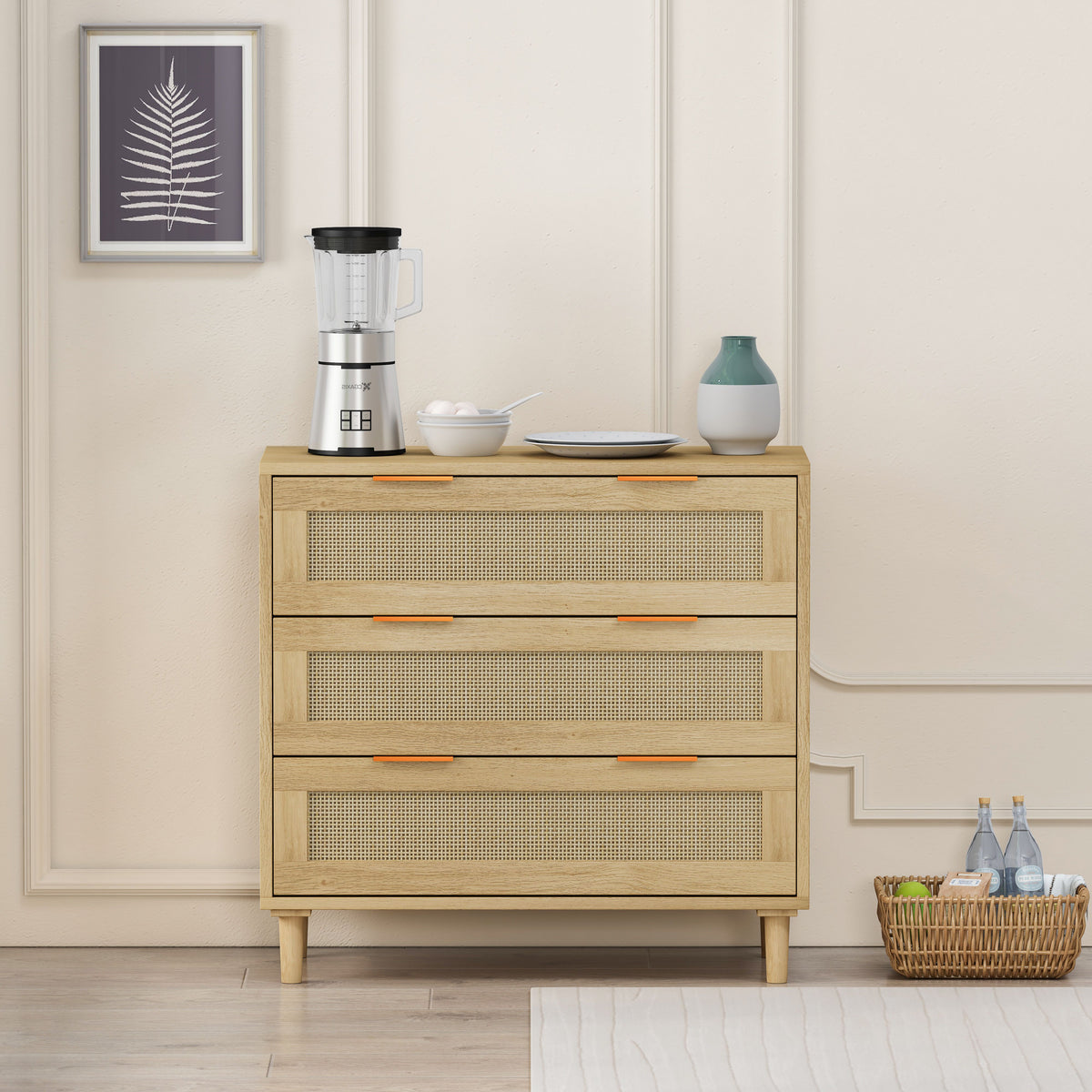 31.50"3-Drawers Rattan Storage Cabinet Rattan Drawer,for Bedroom,Living Room,Dining Room,Hallways