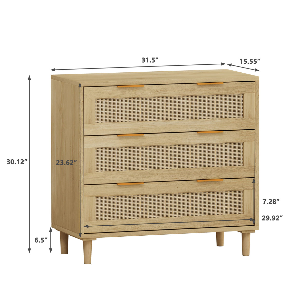 31.50"3-Drawers Rattan Storage Cabinet Rattan Drawer,for Bedroom,Living Room,Dining Room,Hallways