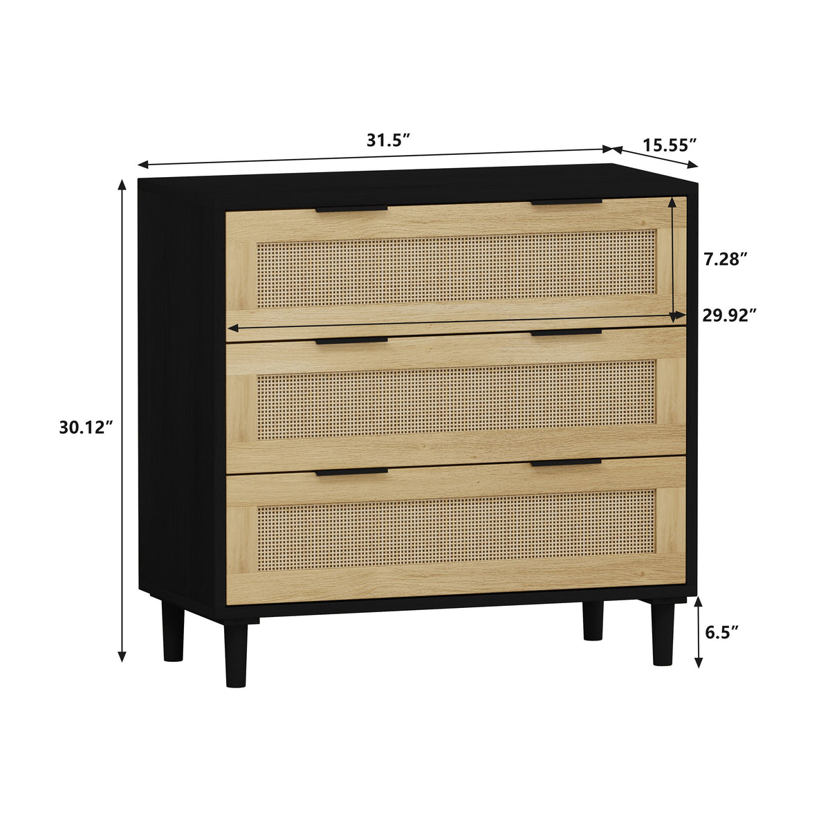 31.50"3-Drawers Rattan Storage Cabinet Rattan Drawer,for Bedroom,Living Room,Dining Room,Hallways