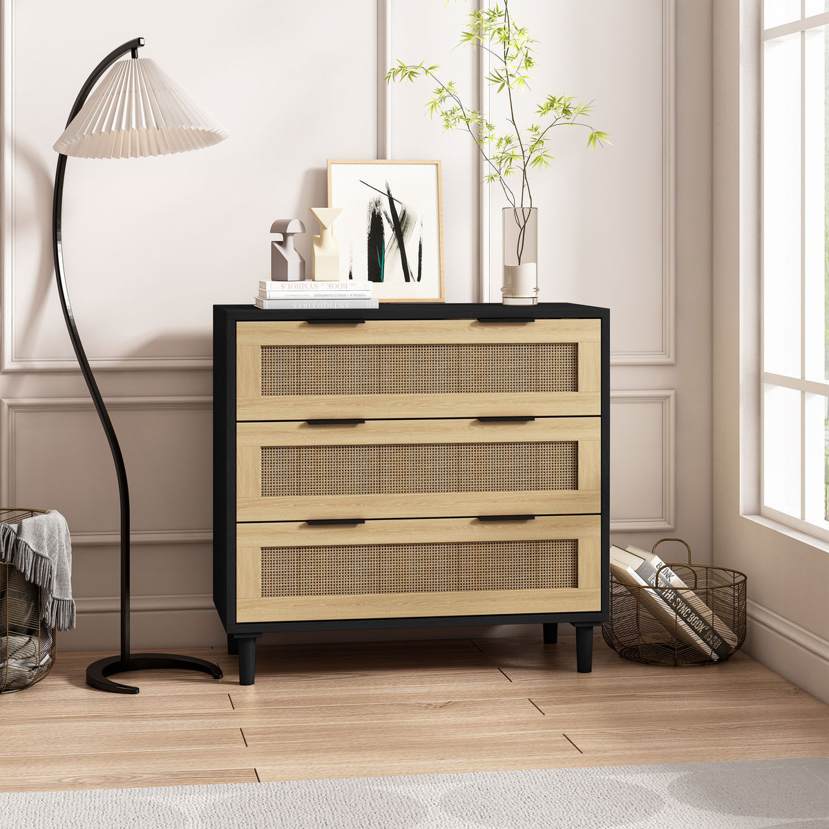 31.50"3-Drawers Rattan Storage Cabinet Rattan Drawer,for Bedroom,Living Room,Dining Room,Hallways