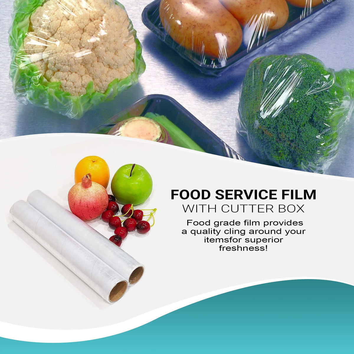 6 Rolls of Food Service Film 18" x 2000' with Cutter Box. PVC Food Wrap Film. Food Service Grade Film for Bakery, Deli, Restaurant, Kitchen. Commercial Grade Film Wrap. Cutter Dispenser.