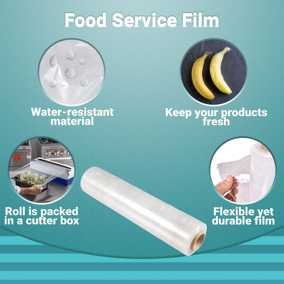 6 Rolls of Food Service Film 18" x 2000' with Cutter Box. PVC Food Wrap Film. Food Service Grade Film for Bakery, Deli, Restaurant, Kitchen. Commercial Grade Film Wrap. Cutter Dispenser.