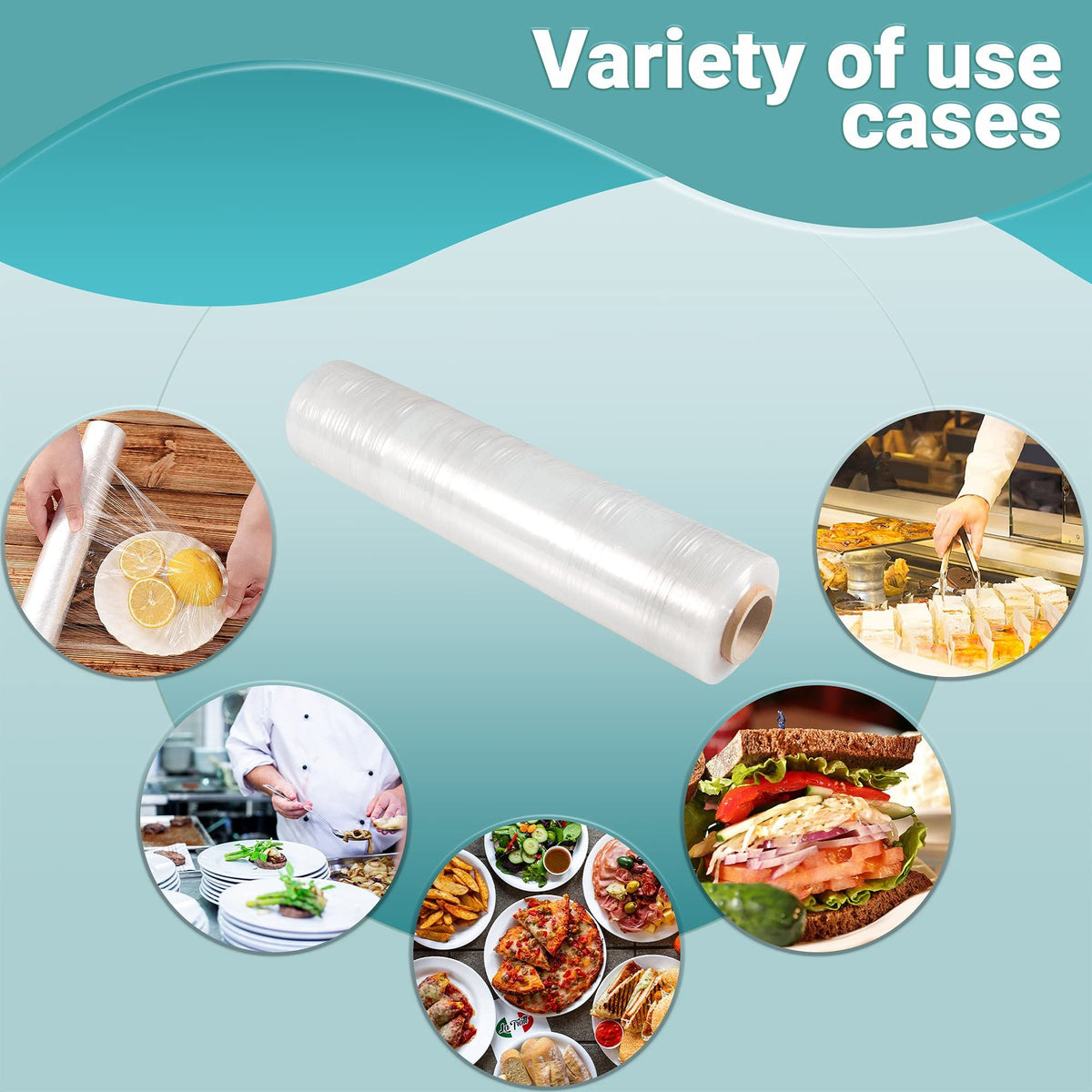 6 Rolls of Food Service Film 18" x 2000' with Cutter Box. PVC Food Wrap Film. Food Service Grade Film for Bakery, Deli, Restaurant, Kitchen. Commercial Grade Film Wrap. Cutter Dispenser.