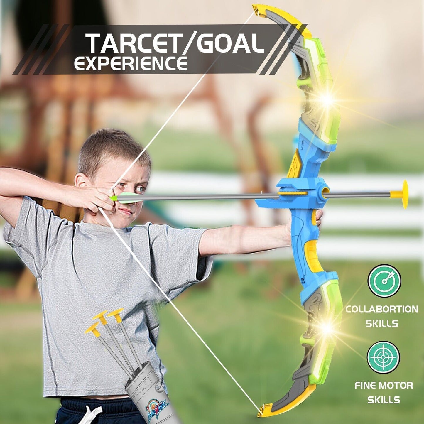 Bow and Arrow Set for Kids, Toyokar Archery Set Toy with Light-up LEDs, 10 suction bows and arrows, indoor and outdoor sports toys.Boys Kids Gifts Toys