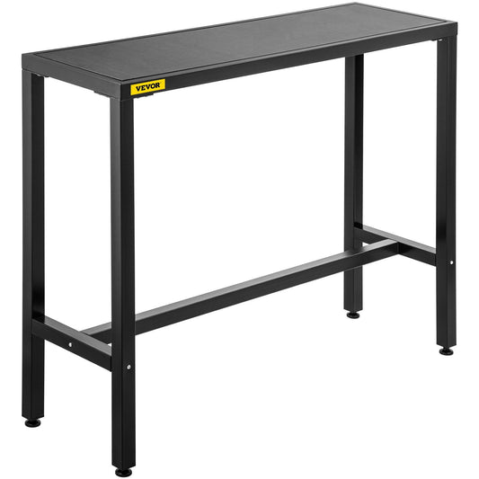 VEVOR Outdoor Bar Table, 46.5" L x 15" W x 38.6" H, Narrow Rectangular Height Pub Station, Sturdy Metal Frame Tall Counter with Adjustable Feet, for Patio, Balcony, Dinning Room, Bistro, Garden, Black