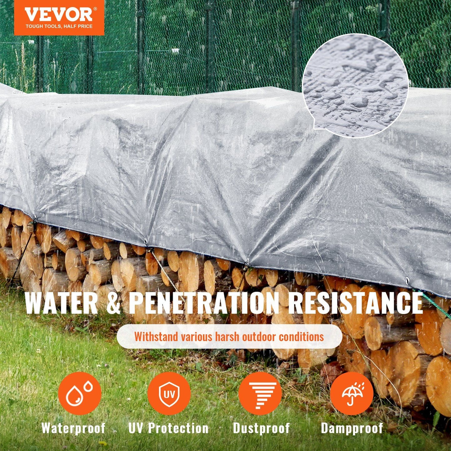 VEVOR Tarp Waterproof 20x30 ft, Plastic Poly Tarp Cover 10 Mil, Multi Purpose Tear UV and Temperature Resistant Outdoor Tarpaulin with High Durability Reinforced Grommets (Silver/Brown)