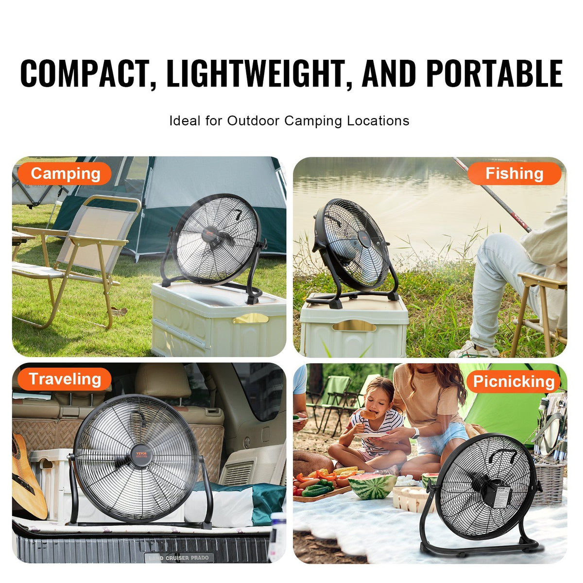 VEVOR Cordless Fan 16 in, Portable Quiet Personal Fan for Home or Office, 360 Degree Manual Pivoting Head, Stepless Speed Regulation High Velocity Cordless Fan, Heavy Duty Metal Industrial Floor Fans
