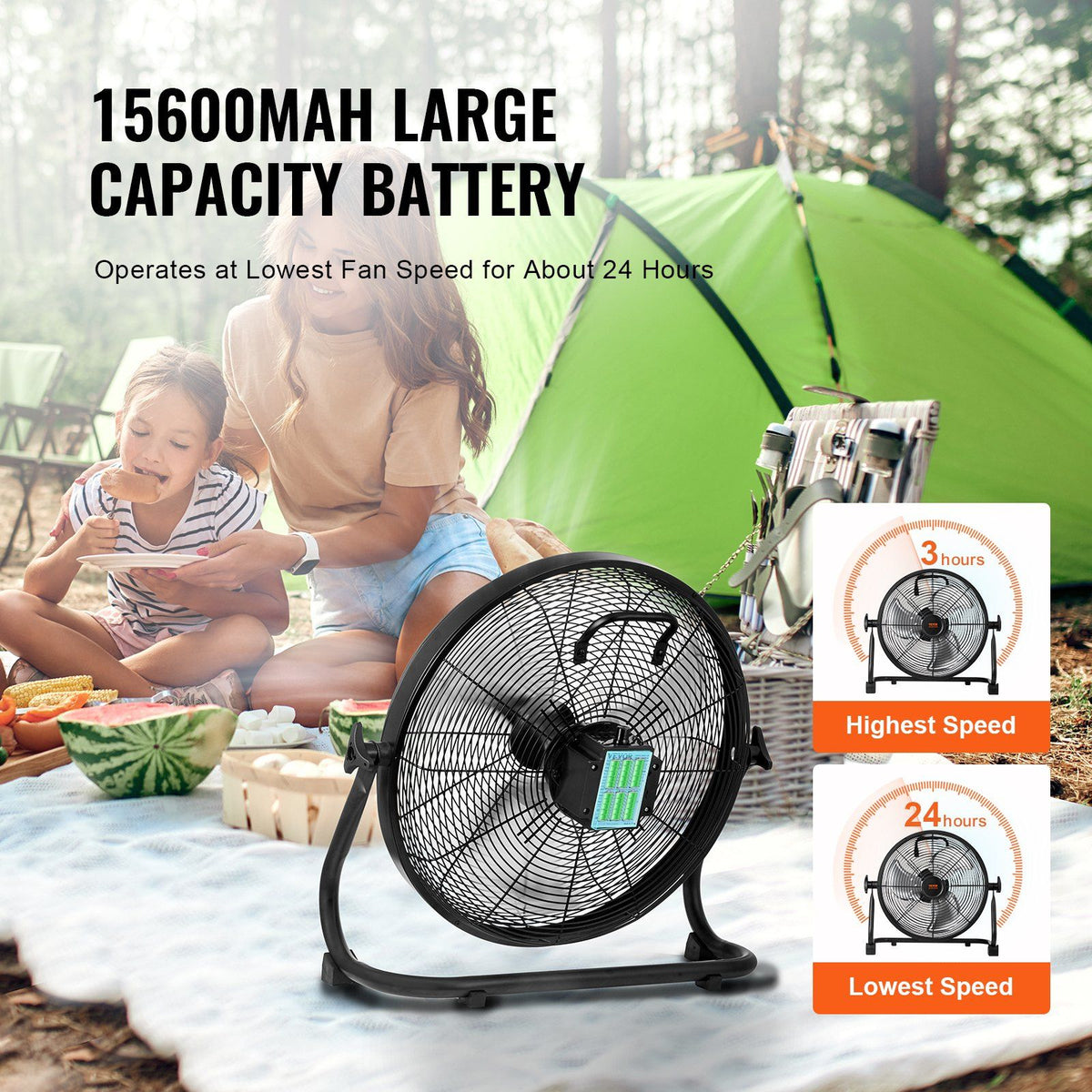 VEVOR Cordless Fan 16 in, Portable Quiet Personal Fan for Home or Office, 360 Degree Manual Pivoting Head, Stepless Speed Regulation High Velocity Cordless Fan, Heavy Duty Metal Industrial Floor Fans