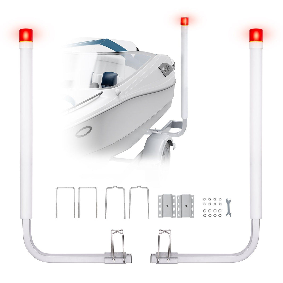 VEVOR Marine Trailer Guide Set, 62'' with LED Illumination, Pair of Steel Anti-Rust Guide Poles, Equipped with PVC Sleeves, Ideal for Ski, Fishing, or Sailboat Trailers 2024