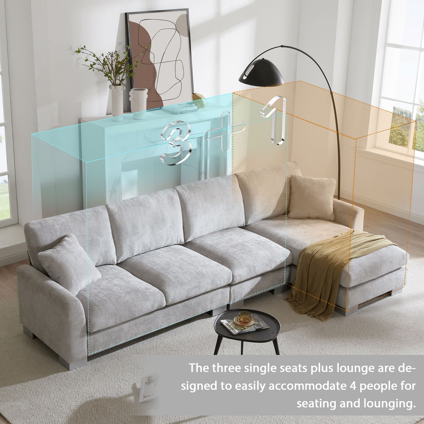 [VIDEO provided] [New] 119*55" Modern Oversized Sectional Sofa,L-shaped Luxury Couch Set with 2 Free pillows,5-seat Chenille Indoor Furniture with Chaise for Living Room,Apartment,Office,2 Colors