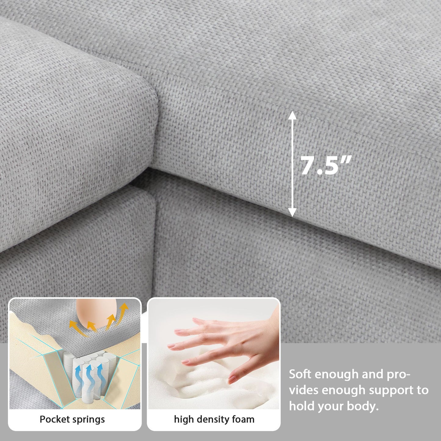[VIDEO provided] [New] 119*55" Modern Oversized Sectional Sofa,L-shaped Luxury Couch Set with 2 Free pillows,5-seat Chenille Indoor Furniture with Chaise for Living Room,Apartment,Office,2 Colors