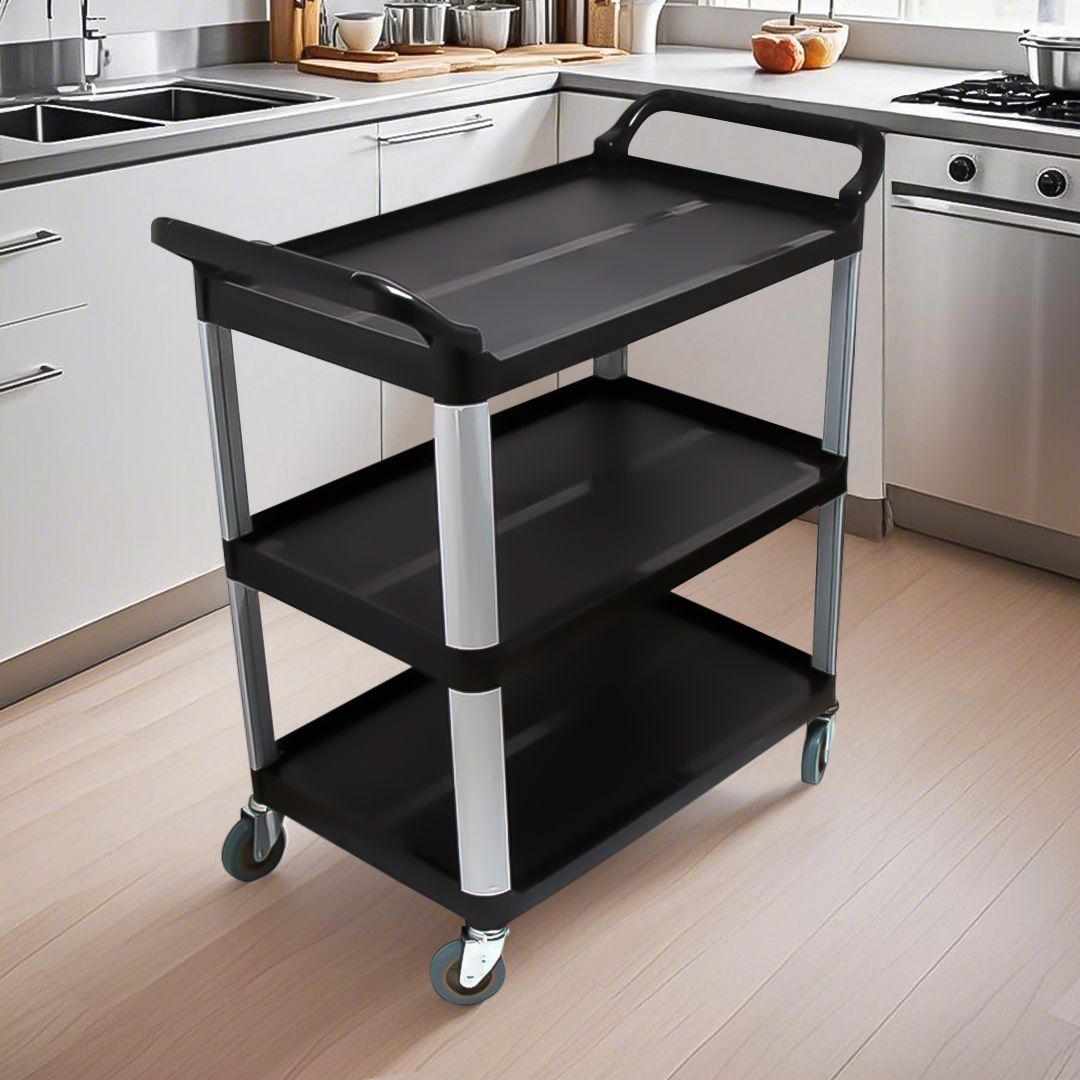 SOGA 3 Tier Food Trolley Food Waste Cart Storage Mechanic Kitchen Black Large