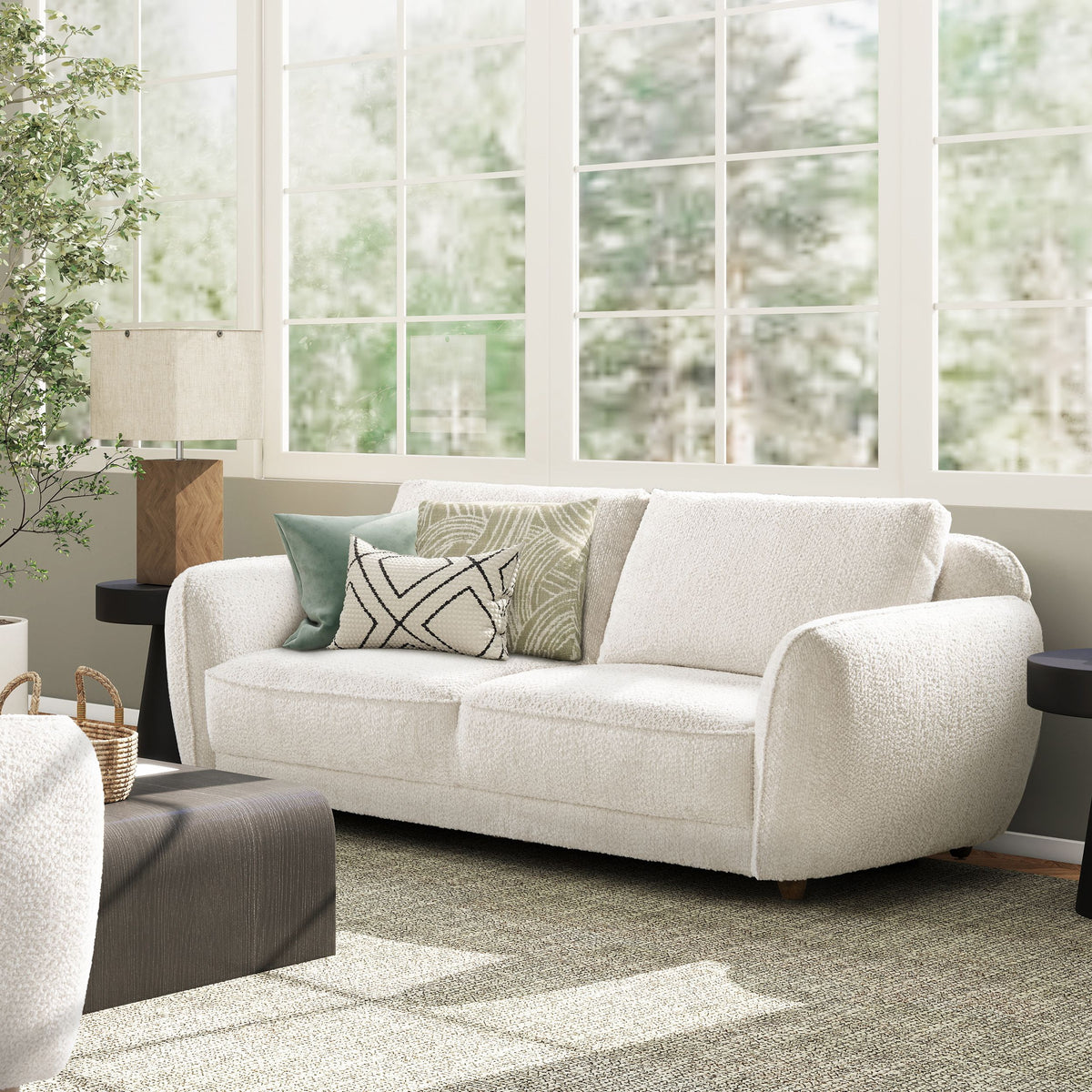 Sharon 84" Puffy Arm Sofa, Alpaca Off-White Chenille