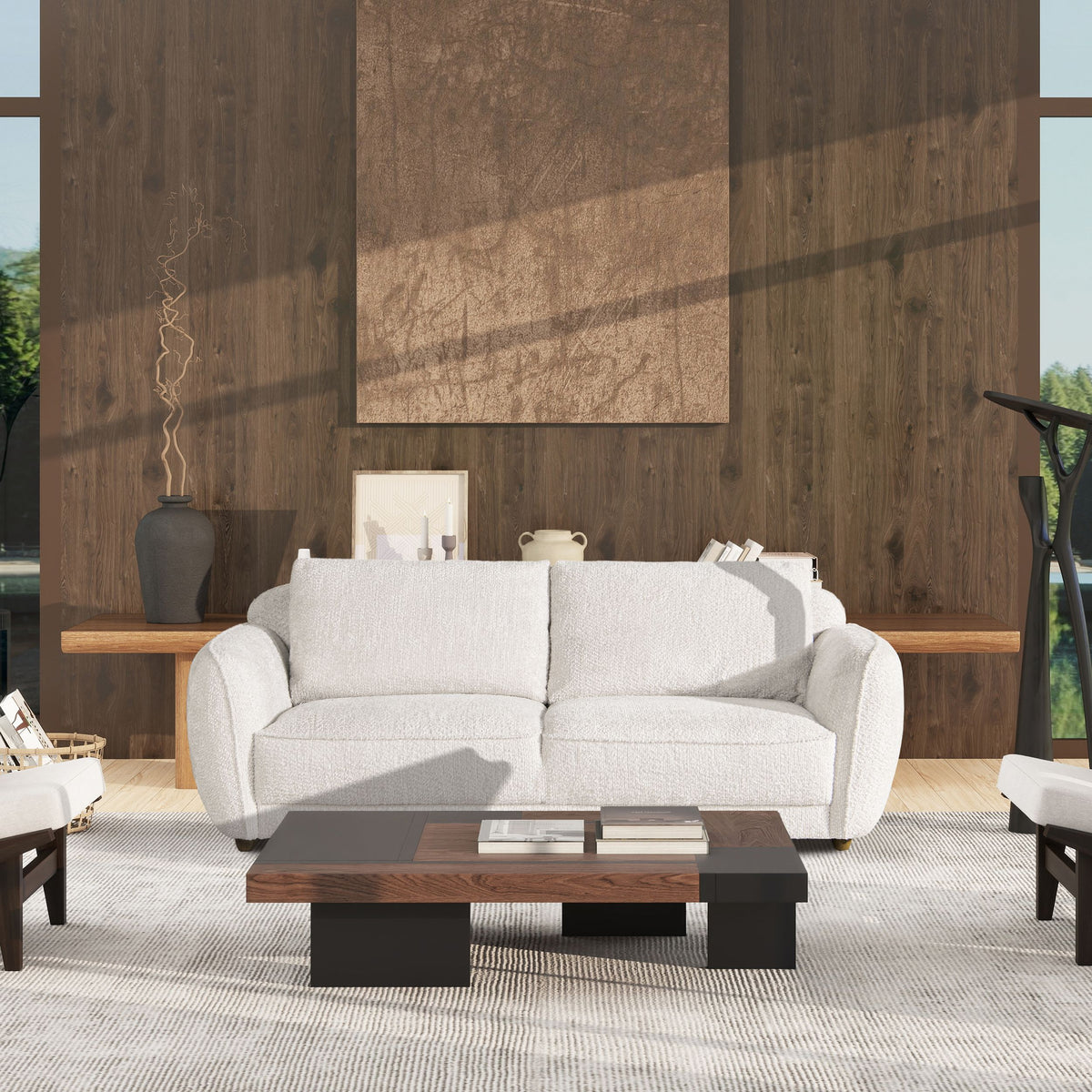 Sharon 84" Puffy Arm Sofa, Alpaca Off-White Chenille