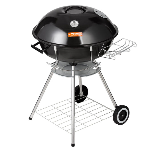 VEVOR 22 inch Kettle Charcoal Grill, Premium Kettle Grill with Wheels and Cover, Porcelain-Enameled Lid and Ash Catcher & Thermometer for BBQ, Round Barbecue Grill Outdoor Cooking, Patio and Backyard