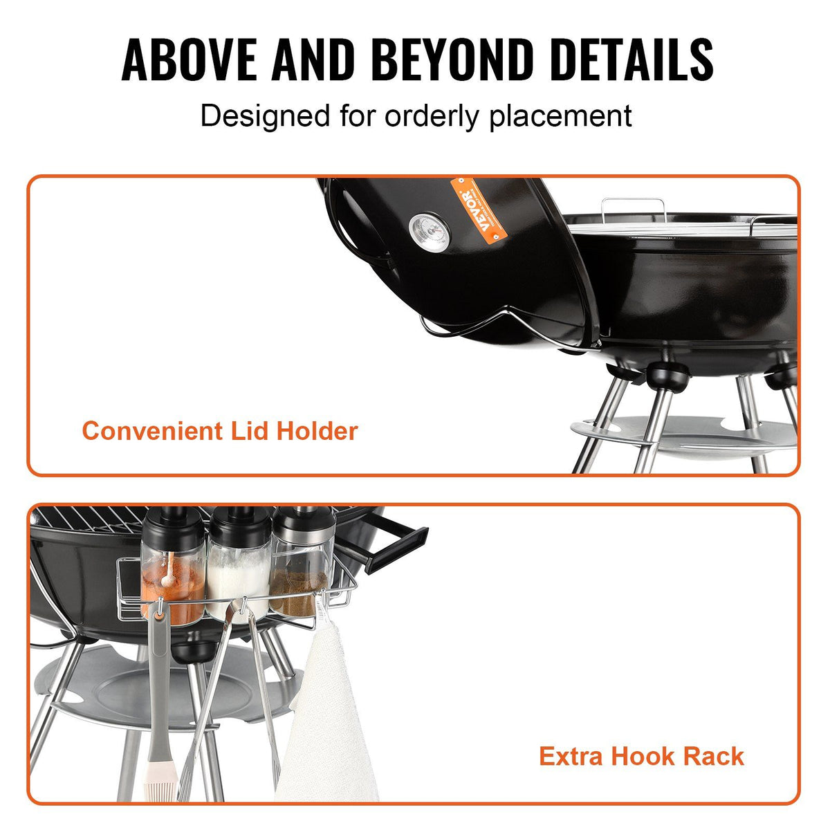 VEVOR 22 inch Kettle Charcoal Grill, Premium Kettle Grill with Wheels and Cover, Porcelain-Enameled Lid and Ash Catcher & Thermometer for BBQ, Round Barbecue Grill Outdoor Cooking, Patio and Backyard