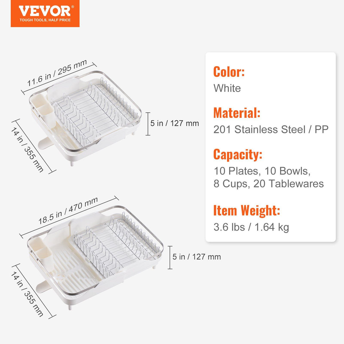 VEVOR Dish Drying Rack Expandable Drainer Stainless Steel Kitchen Utensil Holder