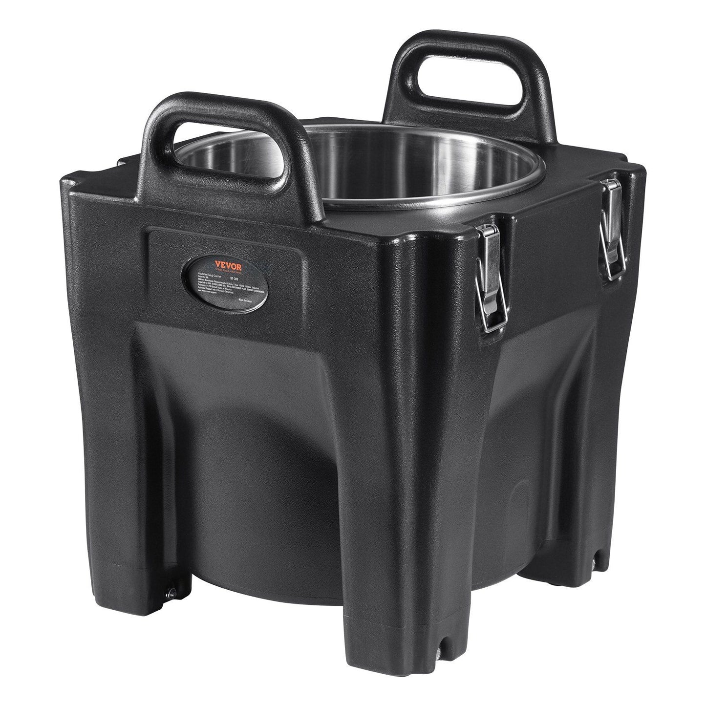 VEVOR Insulated Food Carrier, 32Qt Capacity, Stackable Catering Hot Box w/Stainless Steel Barrel, Top Load LLDPE Food Warmer w/Integral Handles Buckles Stationary , for Restaurant Canteen, Black
