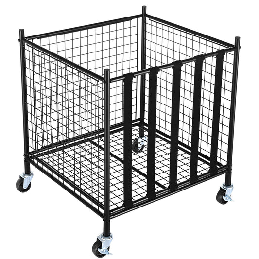 VEVOR Rolling Sports Ball Storage Cart, Lockable Basketball Cage with Elastic Straps, Sport Equipment Holder Organizer for Indoor Outdoor, Steel Storage Rack for Garages, Playgroup, Gym and Schools