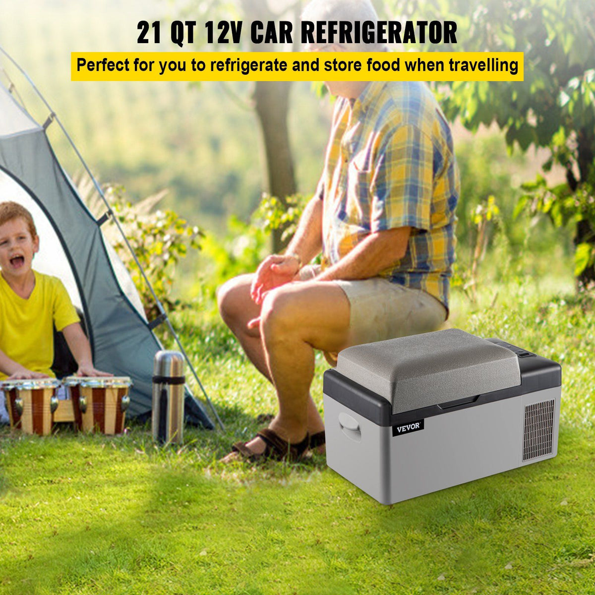 VEVOR Portable Refrigerator 21 Quart(20 Liter),12 Volt Refrigerator App Control(-4°F~68°F), Car Refrigerator Electric Compressor Cooler with 12/24v DC & 110-240v AC for Camping, Travel or Home Use