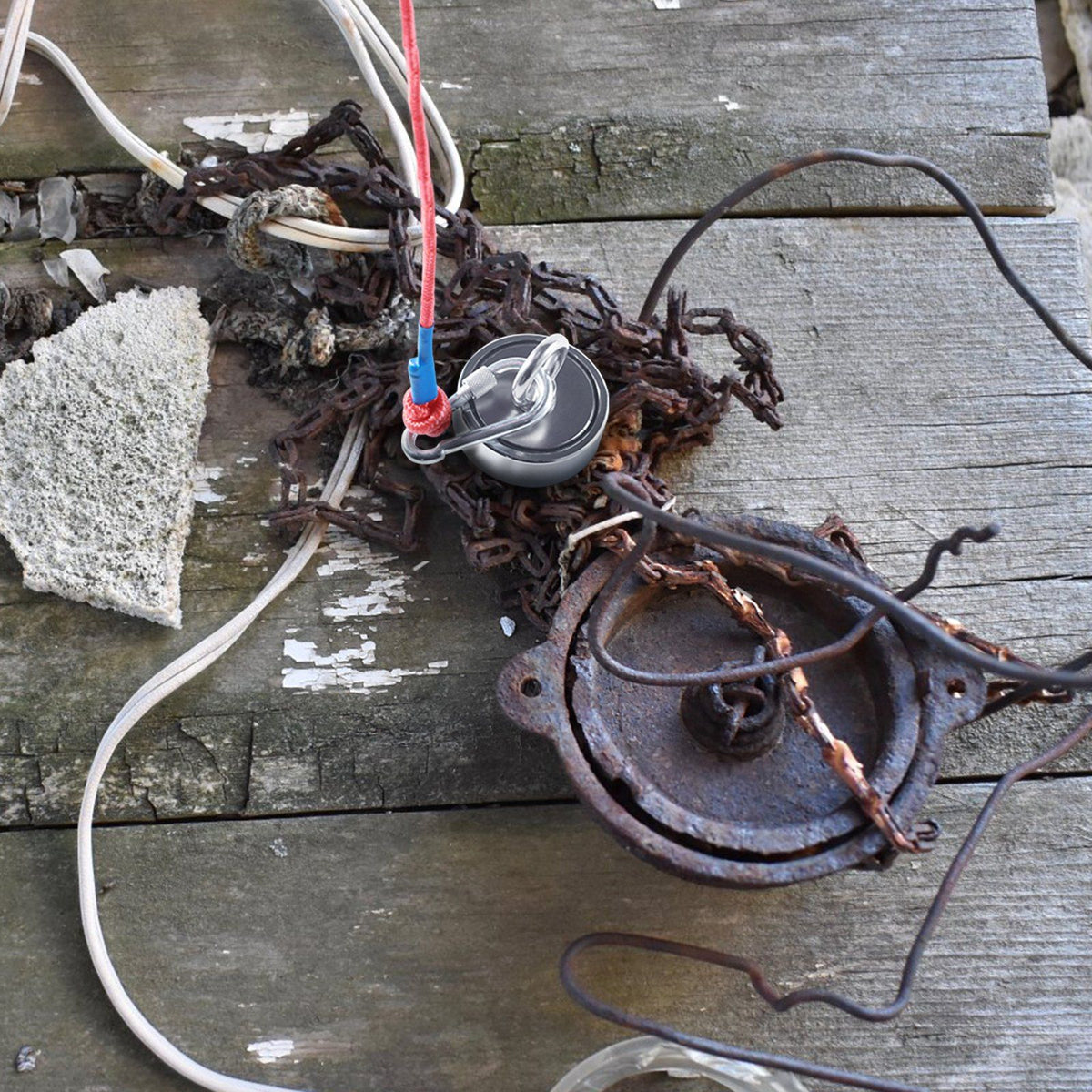 VEVOR Magnet Fishing Kit, 1200lbs 2.95inch Diameter Double Sided Fishing Magnets, Strong Neodymium Magnet with Heavy Duty 65FT Rope, Grappling Hook, Waterproof Case, Gloves, Threadlocker, Eye Bolt