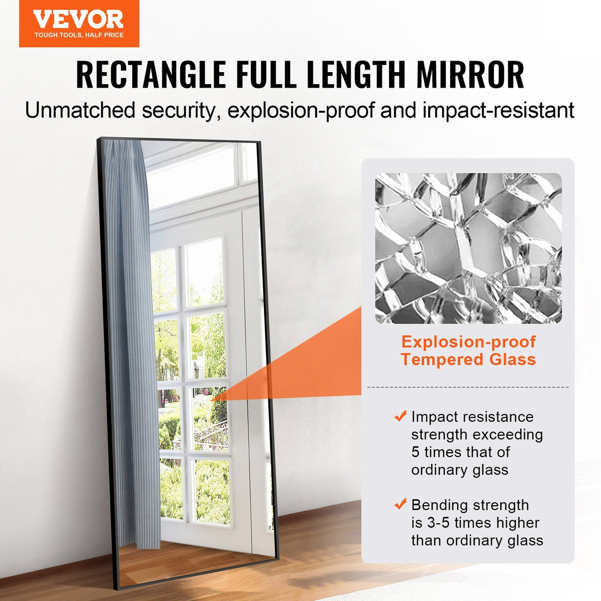 VEVOR Full Length Mirror, 71'' x 31'', Extra Large Standing Hanging or Leaning Rectangle Floor Mirror with Tempered Glass Aluminum Alloy Frame, Full Body Dressing Mirror for Living Room Bedroom, Black