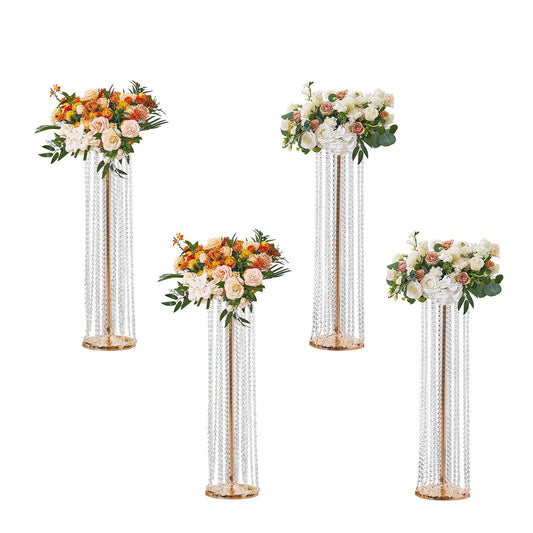 VEVOR 4PCS 35.43inch Tall Crystal Wedding Flowers Stand, Luxurious Centerpieces Flower Vases Crystal Gold Vase Metal, Perfect for T-stage Wedding Party Ceremony Dinner Event Hotel Home Decor