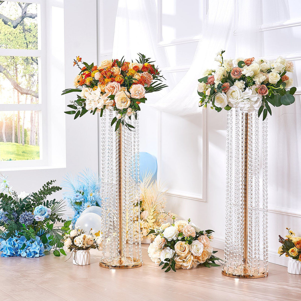 VEVOR 4PCS 35.43inch Tall Crystal Wedding Flowers Stand, Luxurious Centerpieces Flower Vases Crystal Gold Vase Metal, Perfect for T-stage Wedding Party Ceremony Dinner Event Hotel Home Decor