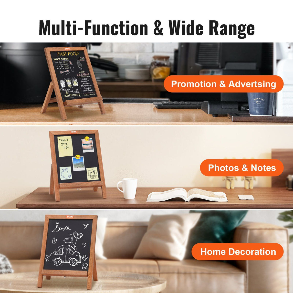 VEVOR Tabletop Chalkboard Sign, Message Signs with Chalks, Freestanding Framed Memo Board, Vintage Wooden Magnetic Chalk Board, Rustic Brown Chalk Boards, 10"x14", For Kitchen, Home Decor, and Wedding
