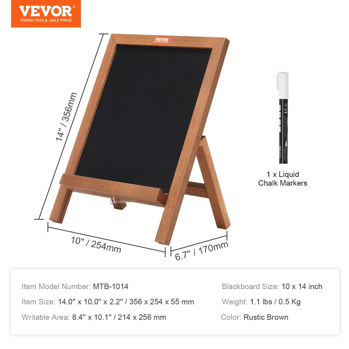 VEVOR Tabletop Chalkboard Sign, Message Signs with Chalks, Freestanding Framed Memo Board, Vintage Wooden Magnetic Chalk Board, Rustic Brown Chalk Boards, 10"x14", For Kitchen, Home Decor, and Wedding