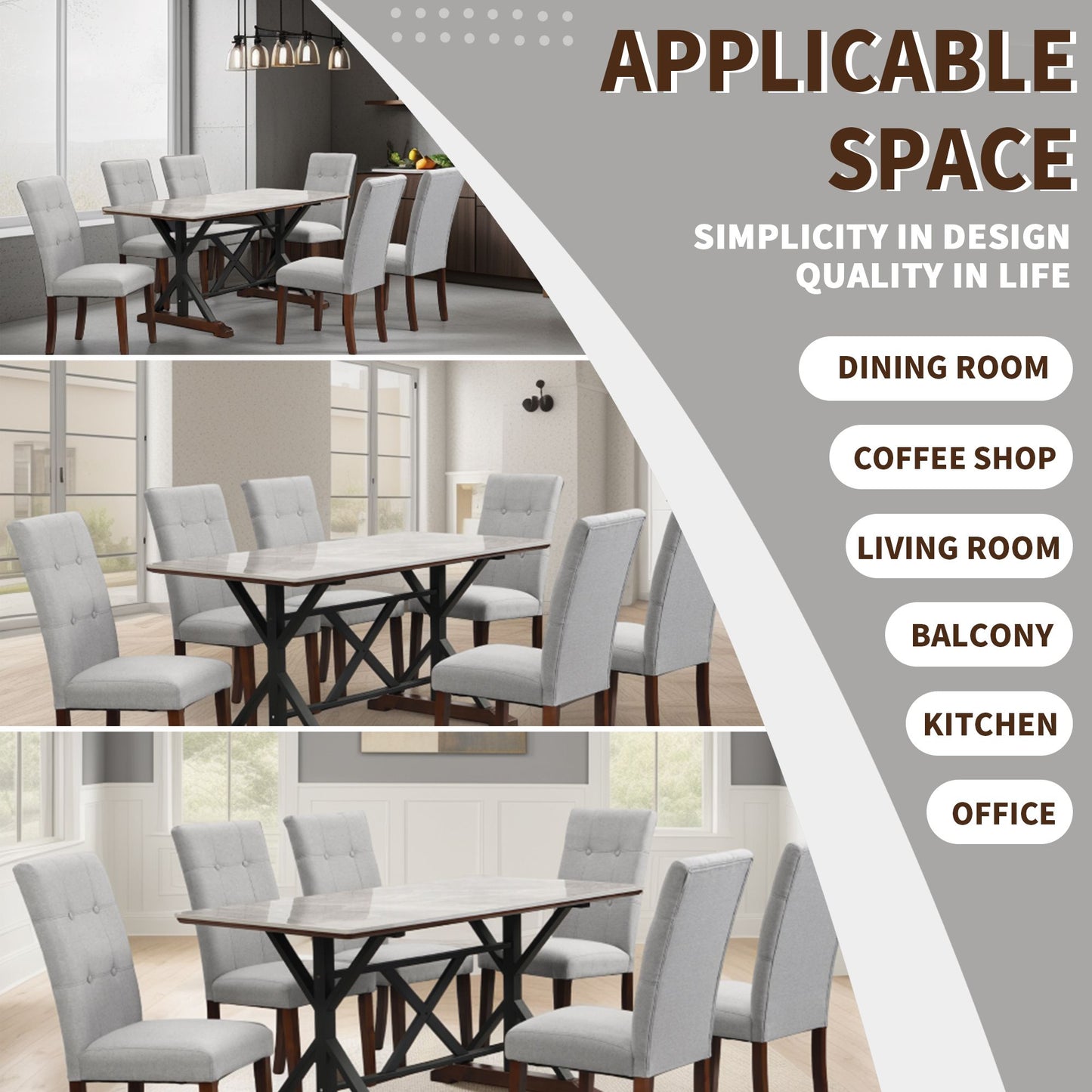 Sintered Stone Dining Table, 63" Modern Gray Rectangular Kitchen Dinner Table, Faux Marble Dining Room Table with X-shaped Metal Legs and Solid Wood Base, Scratch and Heat Resistant, Table Only