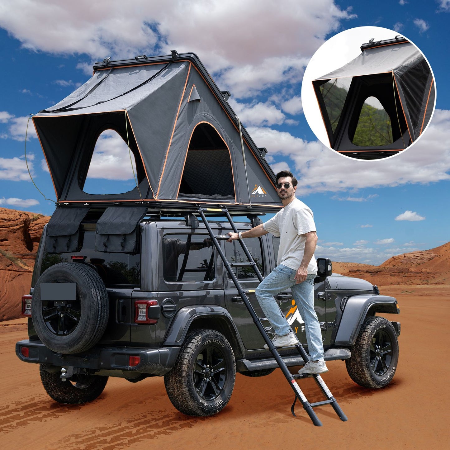 Explorer Rooftop Tent Hardshell with Luggage Racks&Replaceable Netting Rain Curtains, Truck Bed Tent for Camping, Pop Up Roof Top Tents for Truck Jeep SUV Car Van Wrangler Tacoma
