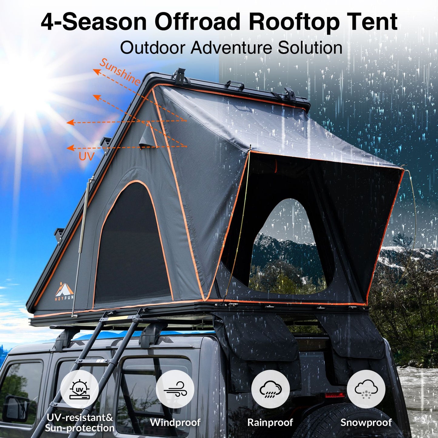 Explorer Rooftop Tent Hardshell with Luggage Racks&Replaceable Netting Rain Curtains, Truck Bed Tent for Camping, Pop Up Roof Top Tents for Truck Jeep SUV Car Van Wrangler Tacoma