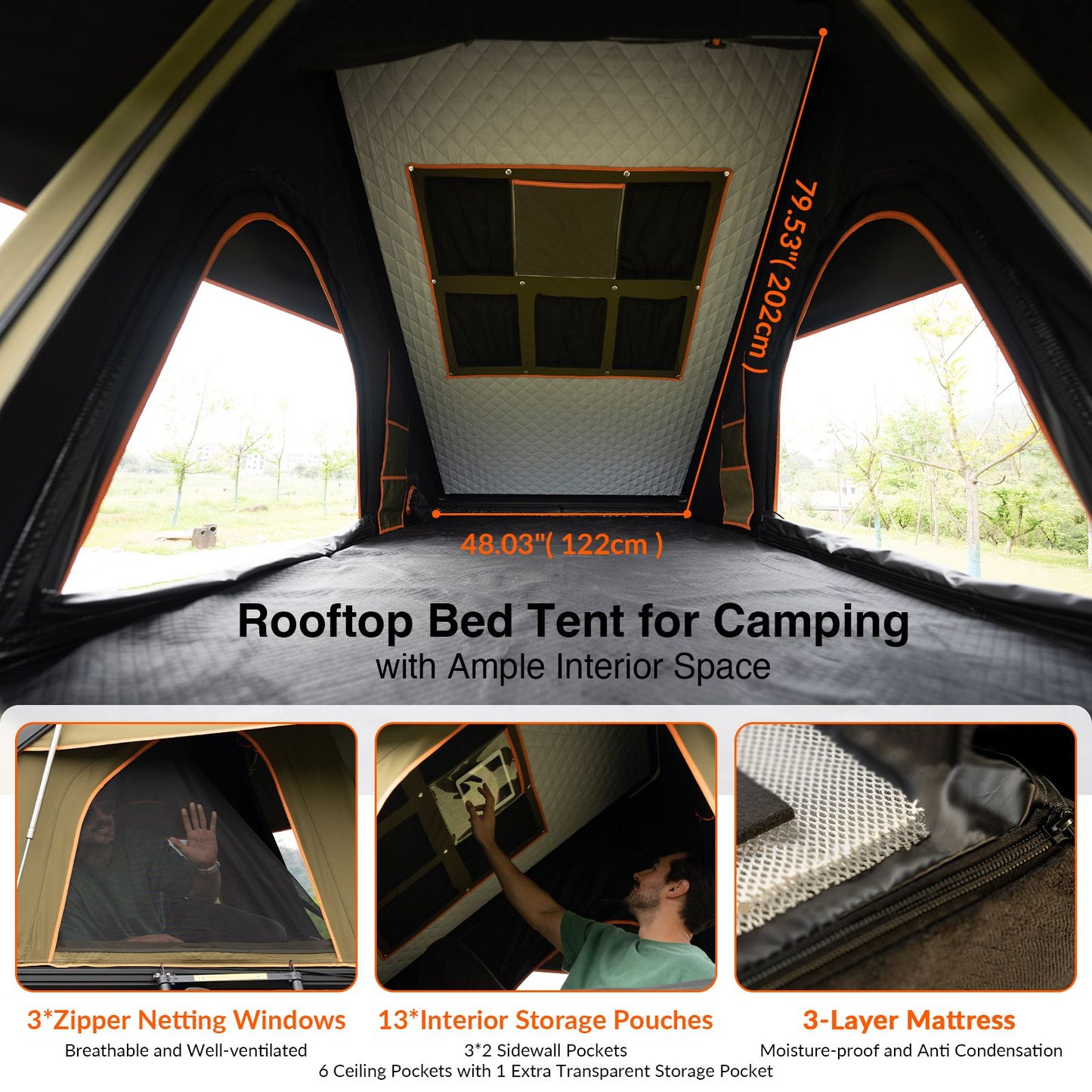Explorer Rooftop Tent Hardshell with Luggage Racks&Replaceable Netting Rain Curtains, Truck Bed Tent for Camping, Pop Up Roof Top Tents for Truck Jeep SUV Car Van Wrangler Tacoma