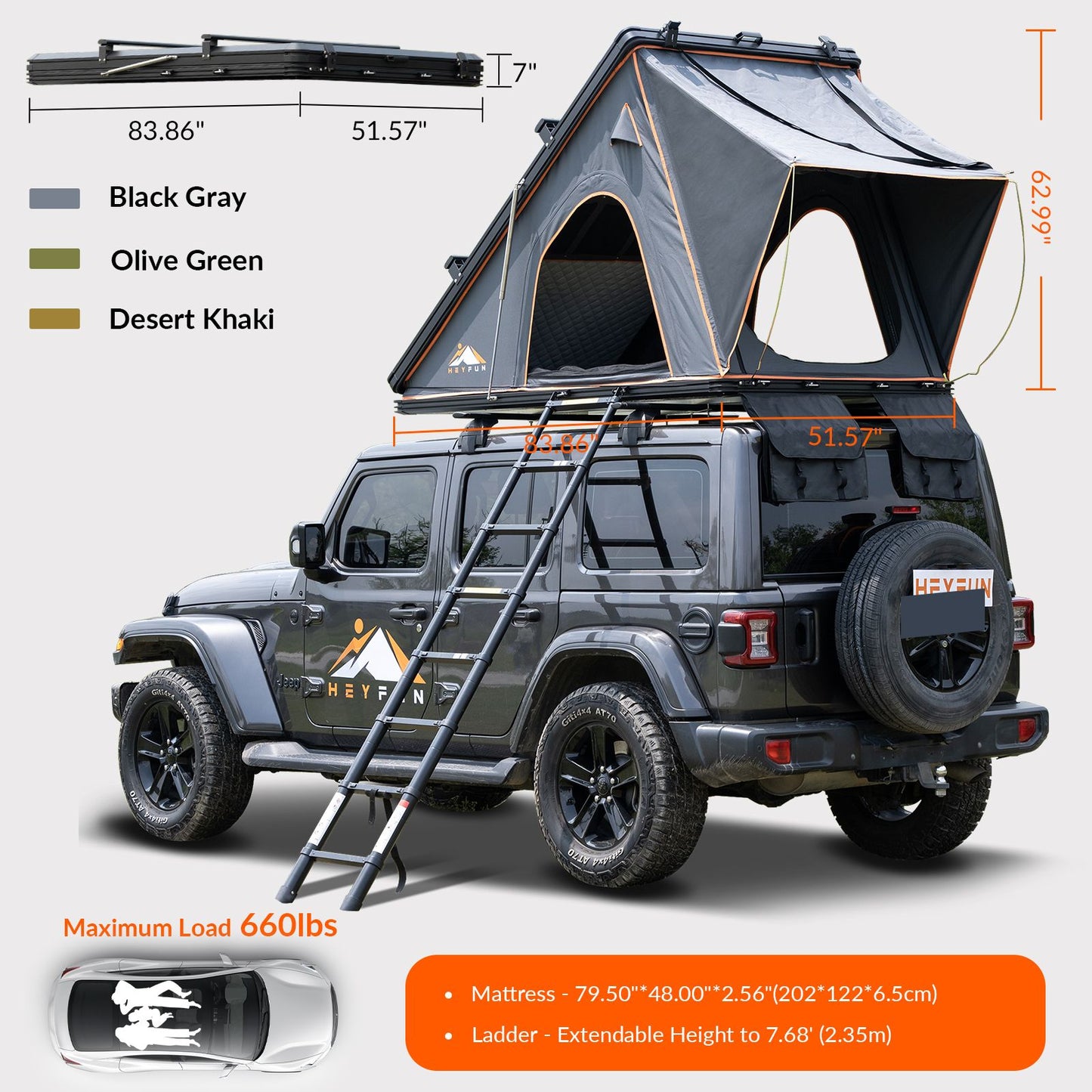 Explorer Rooftop Tent Hardshell with Luggage Racks&Replaceable Netting Rain Curtains, Truck Bed Tent for Camping, Pop Up Roof Top Tents for Truck Jeep SUV Car Van Wrangler Tacoma
