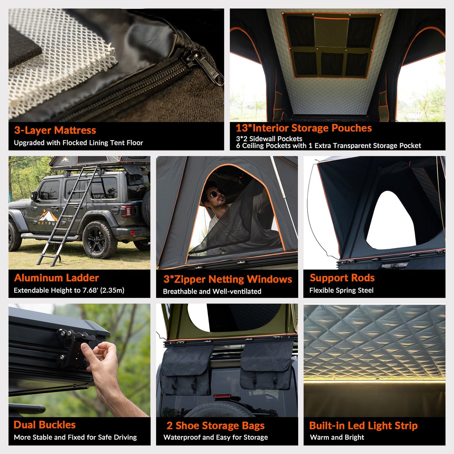 Explorer Rooftop Tent Hardshell with Luggage Racks&Replaceable Netting Rain Curtains, Truck Bed Tent for Camping, Pop Up Roof Top Tents for Truck Jeep SUV Car Van Wrangler Tacoma