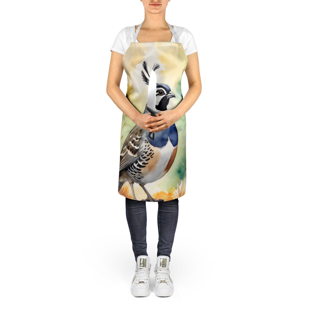 California Quail Apron Cooking Kitchen Server Baking Crafts Gardening for Adult Women Men, Unisex, Large, Multicolor