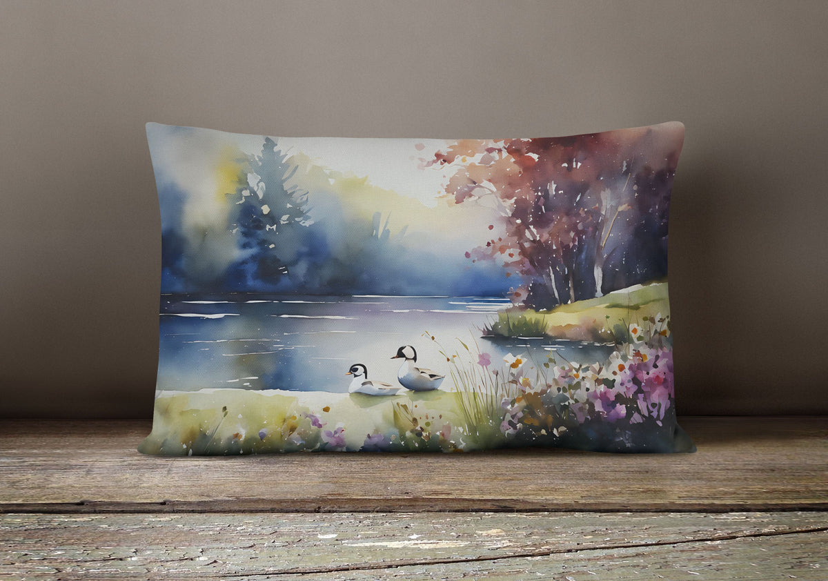 Watercolor Birds Throw Pillow Throw Pillow for Indoor Couch Bed Outdoor Patio Washable, Bufflehead 3193,12Hx16W